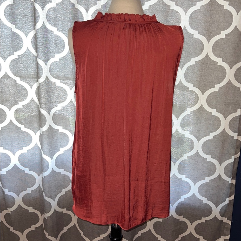 Women's Sleeveless Ruffle Neck Top - Rust - Picture 3 of 3